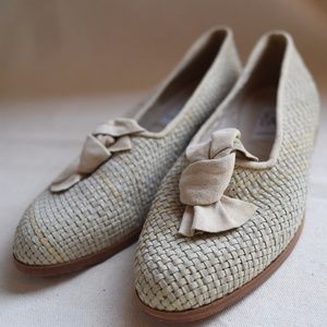 JOAN & DAVID Ballet Flats w Woven Suede Wood Heel
